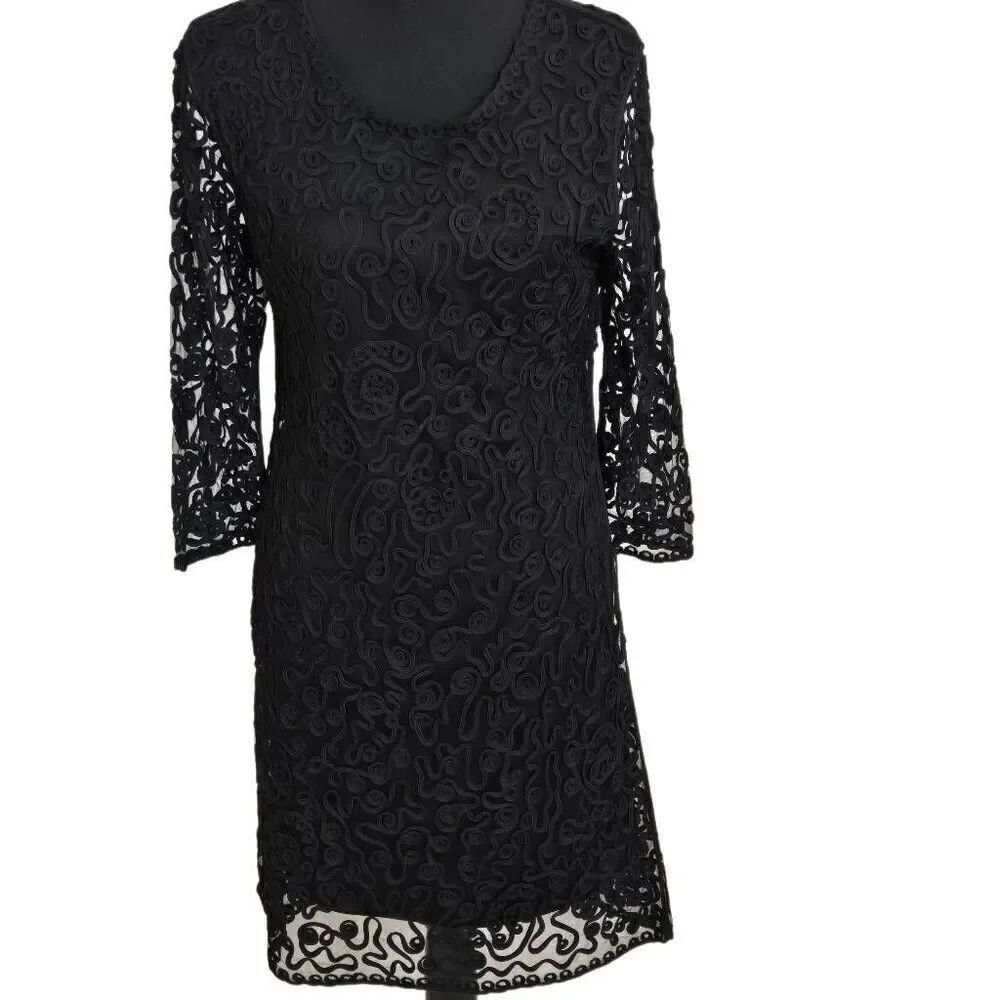 Weavz Designer Womens Lace Applique Long Sleeve Sheath Dress Black Size Medium